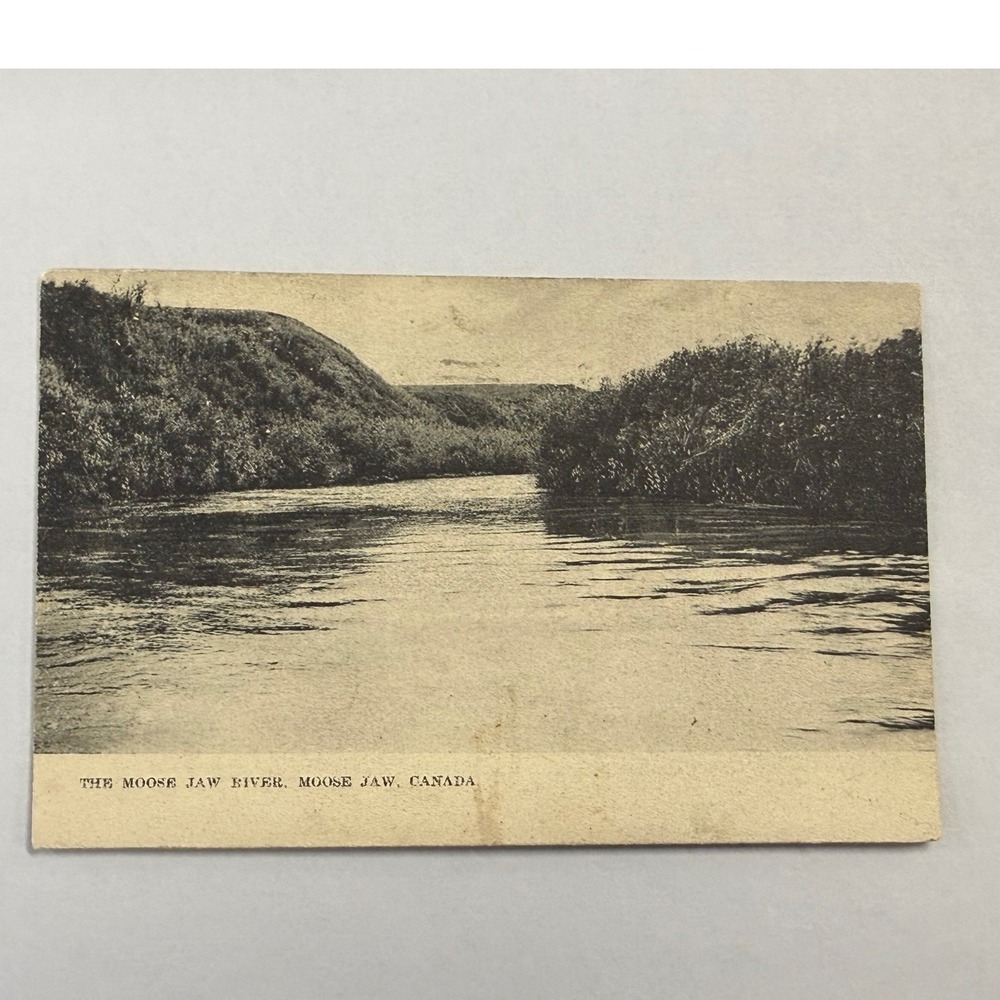 Vintage The Moose Jaw River Postcard Moose Jaw Canada Scenic View B&W